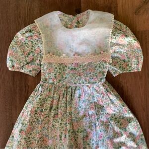 Vintage Bonnie jean green pink and blue rose floral babydoll dress